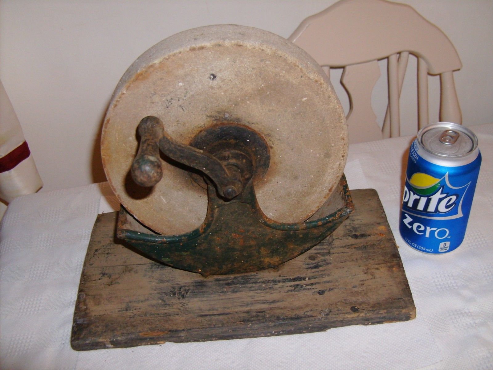 Primitive Antique Farm Tool Tabletop Grinding Stone Grinder Sharpener