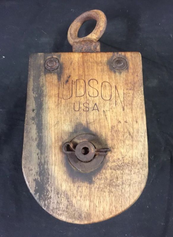 Antique Vintage Hudson Wood and Iron Barn Pulley Missing Wheel