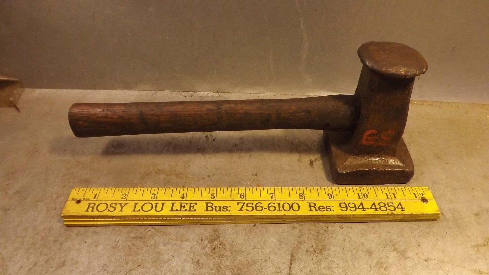 VINTAGE BLACKSMITH 3" SQUARE FACE TOP SWAGE FLATTER HAMMER WITH WOOD