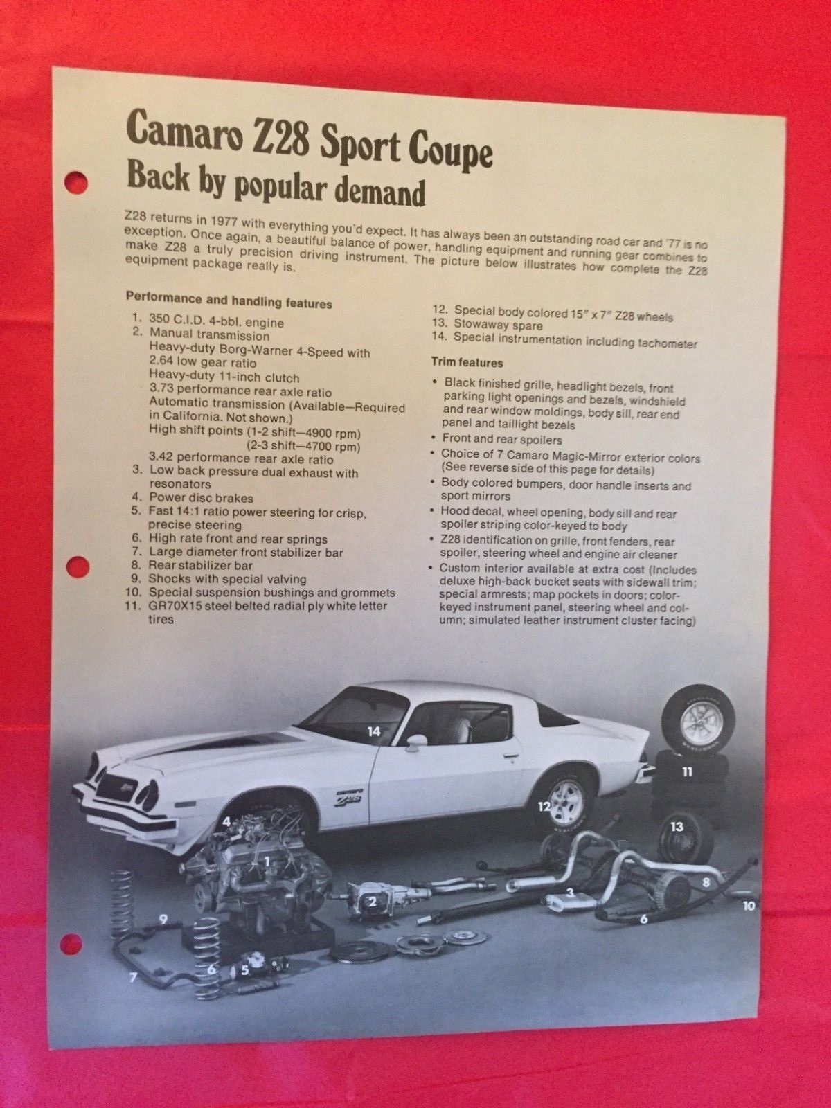 1977 Chevrolet "Camaro Z28 Sport Coupe" Car Dealer Sales Brochure