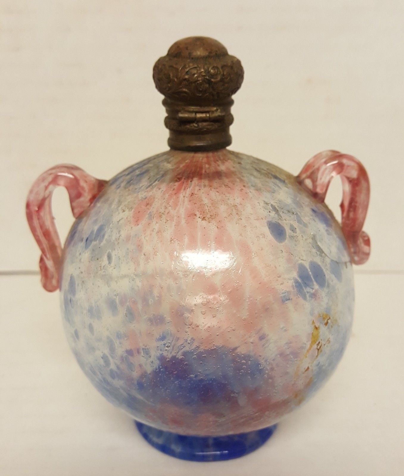 art Glass Scent Perfume Bottle Brass Flip Top Lid 1800''s