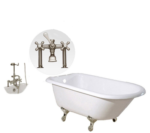 ANTIQUE HERITAGE 60" cast iron clawfoot tub w/ Orig Feet, Knobs, Faucet