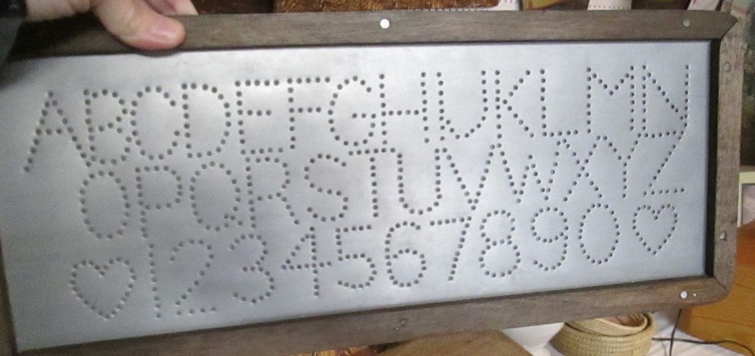 Antique Old School House Hand made Wood and Tin Punch ABC Wall Decor