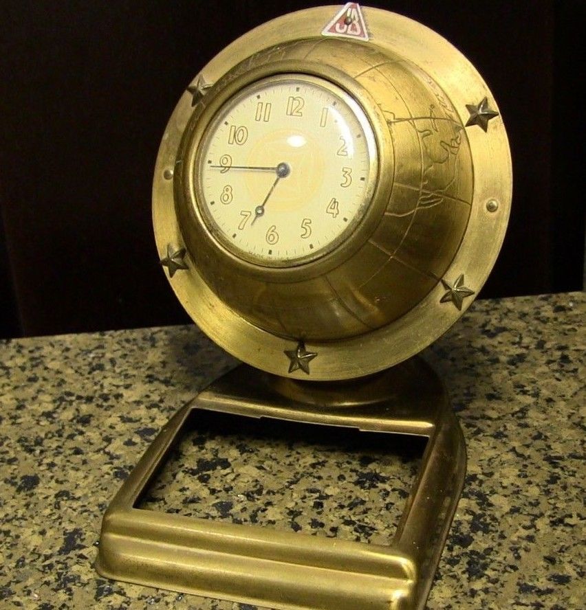 Vintage Antique Lux world globe clock mantel or shelf circa 1950