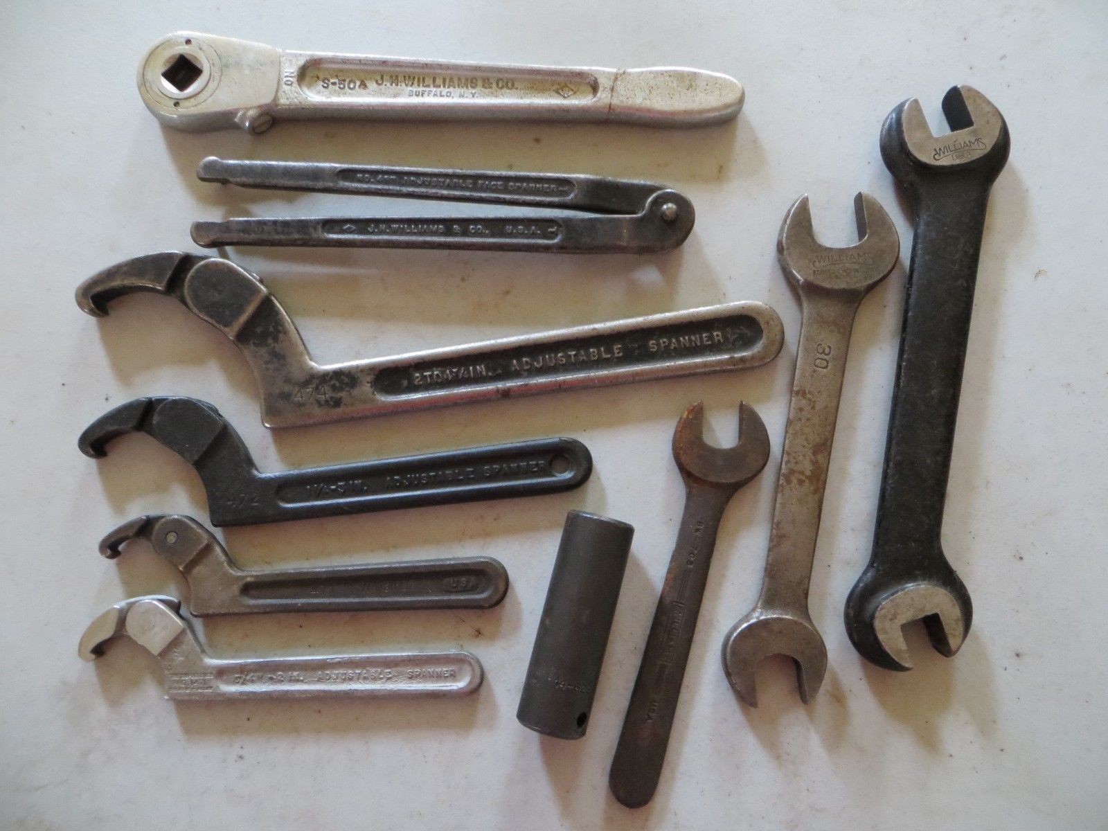 VINTAGE LOT (10) J.H. WILLIAMS TOOLS RATCHET,WRENCHES,SPANNER WRENCHES,SOCKET Antique Price
