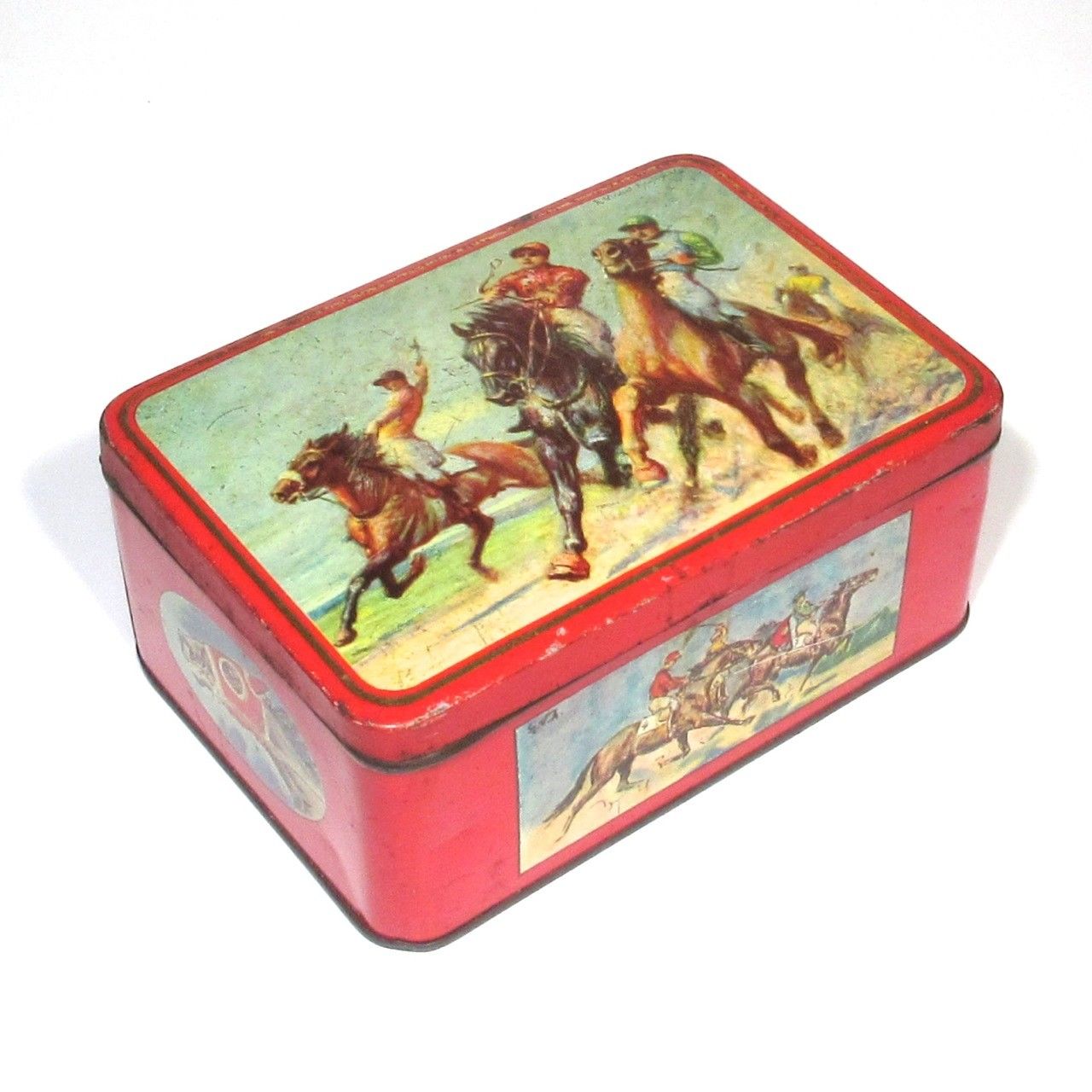 Vintage French Candy Tin Box, Race, Horses, Jokey, French Painter