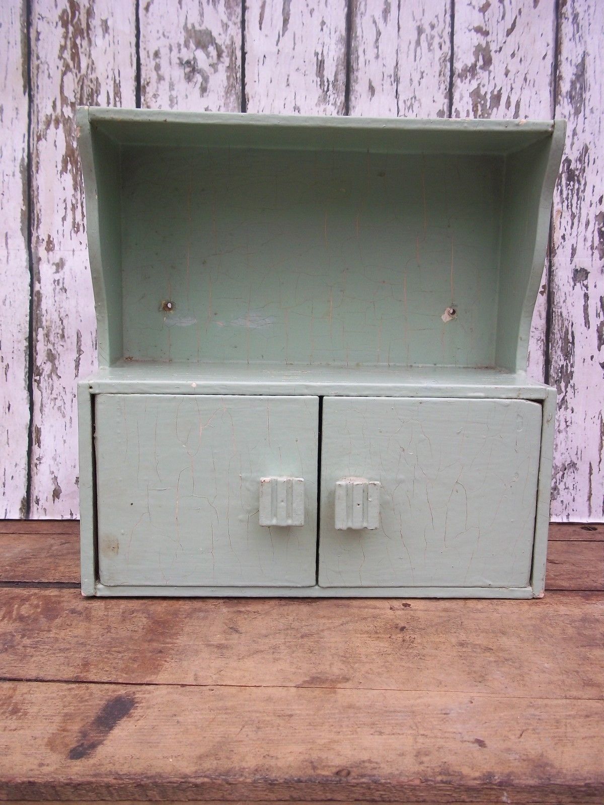 Vintage Painted Wood Wall Cabinet Cupboard Shelf Shabby Farm
