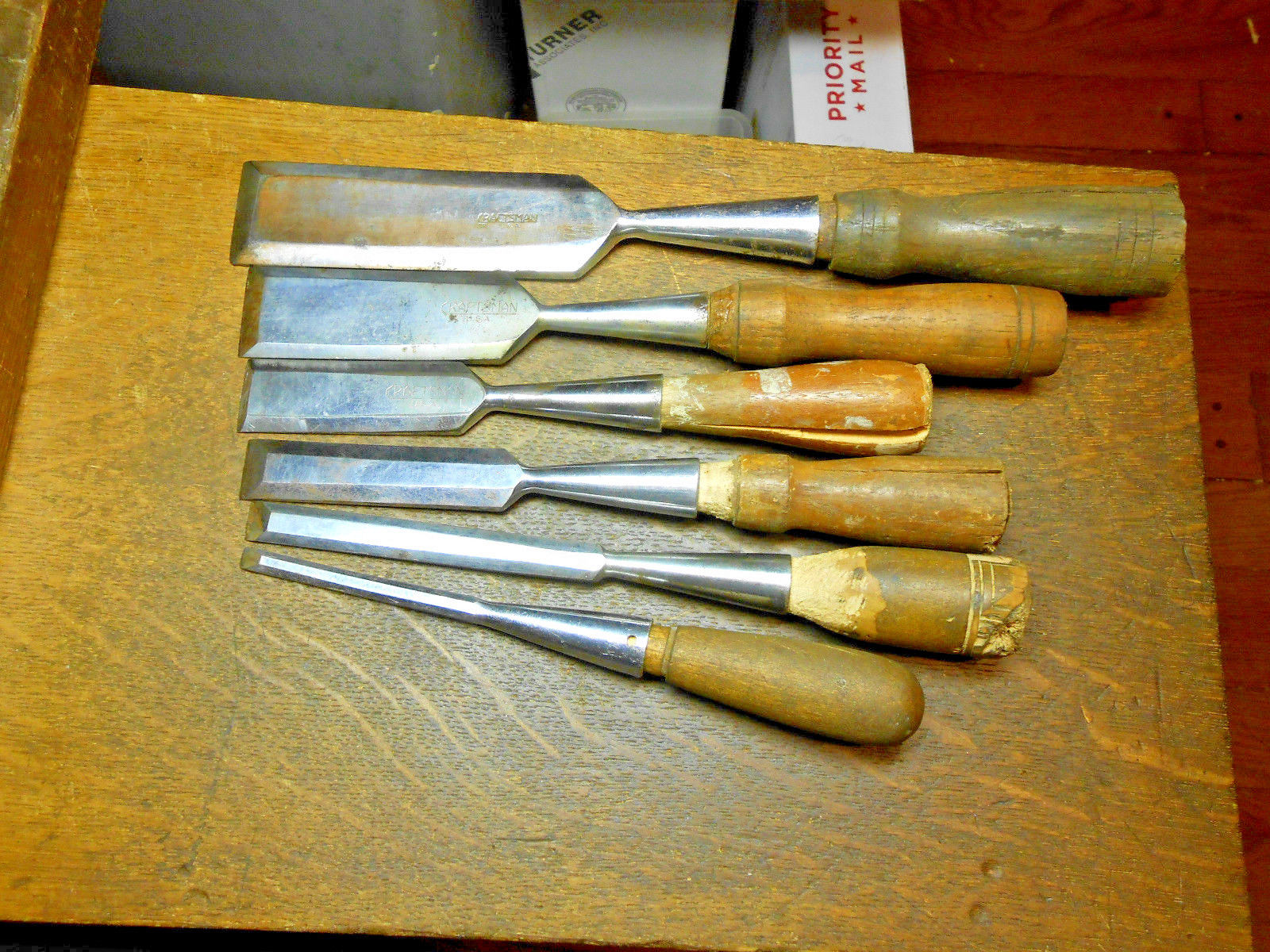 Rare Craftsman wood handle beveled socket chisels set of 6 Antique