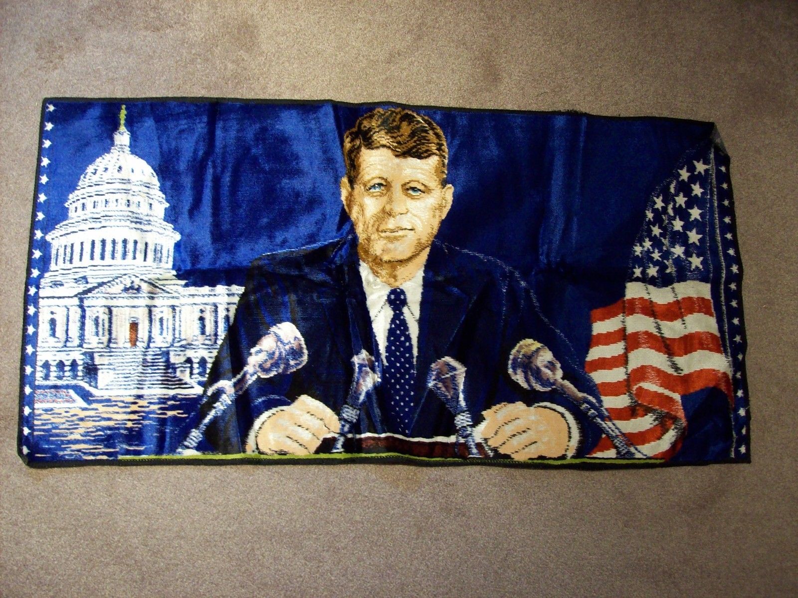 Vintage John F Kennedy Tapestry Wall Hanging Presidential Decor