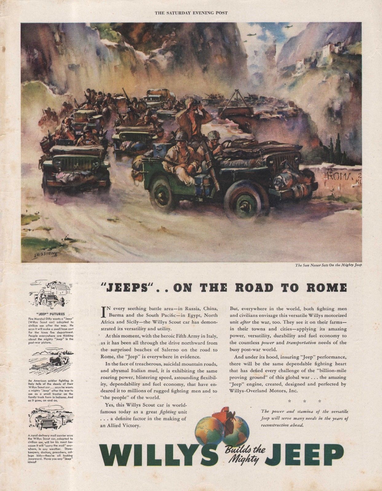 Vintage 1944 WILLYS JEEP Army Jeep Print Ad Great Framer Antique