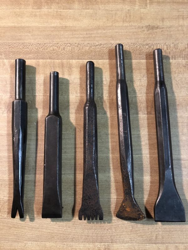 5 Old Vintage Pneumatic Stone Carving Chisels, Marble, Limestone Tools Antique Price Guide