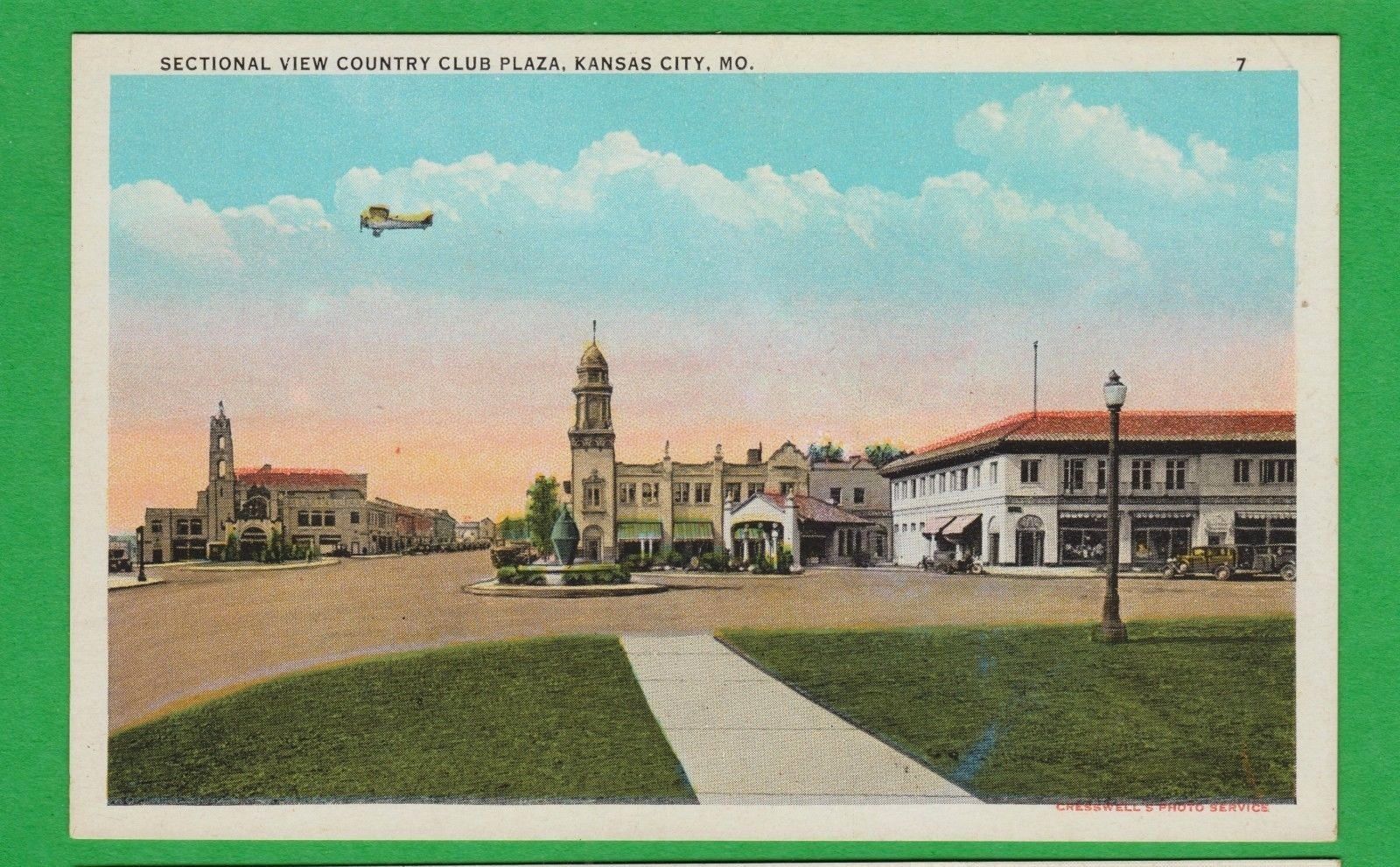 Kansas City, Mo/ sectional view of Country Club Plaza/ old plane/ bldgs