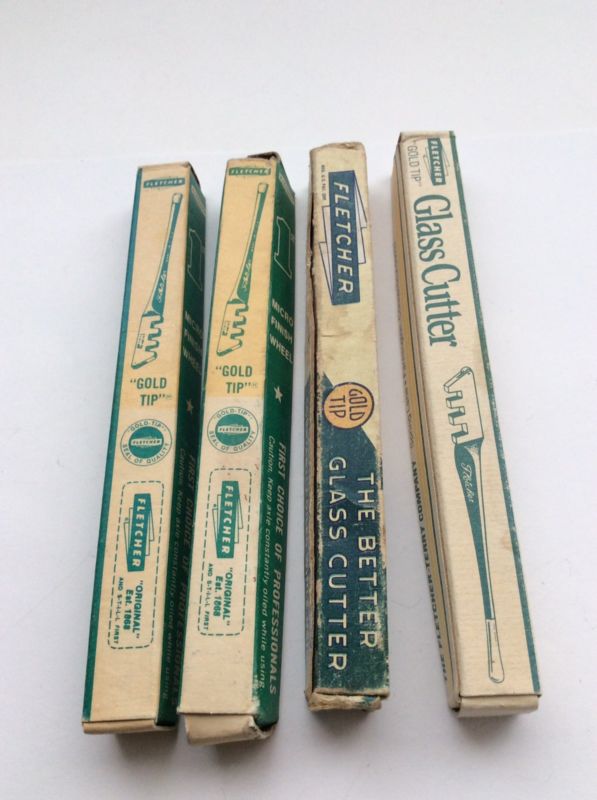 4 Vintage Fletcher "Gold Tip" Glass Cutter, 2 Micro Finish Wheel