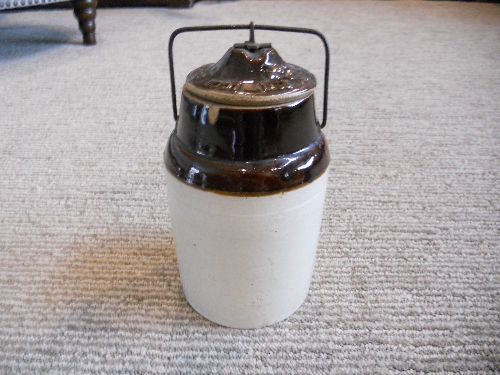 Vintage The Weir Stoneware Crock Canning Jar with Lid and Bale Two Tone
