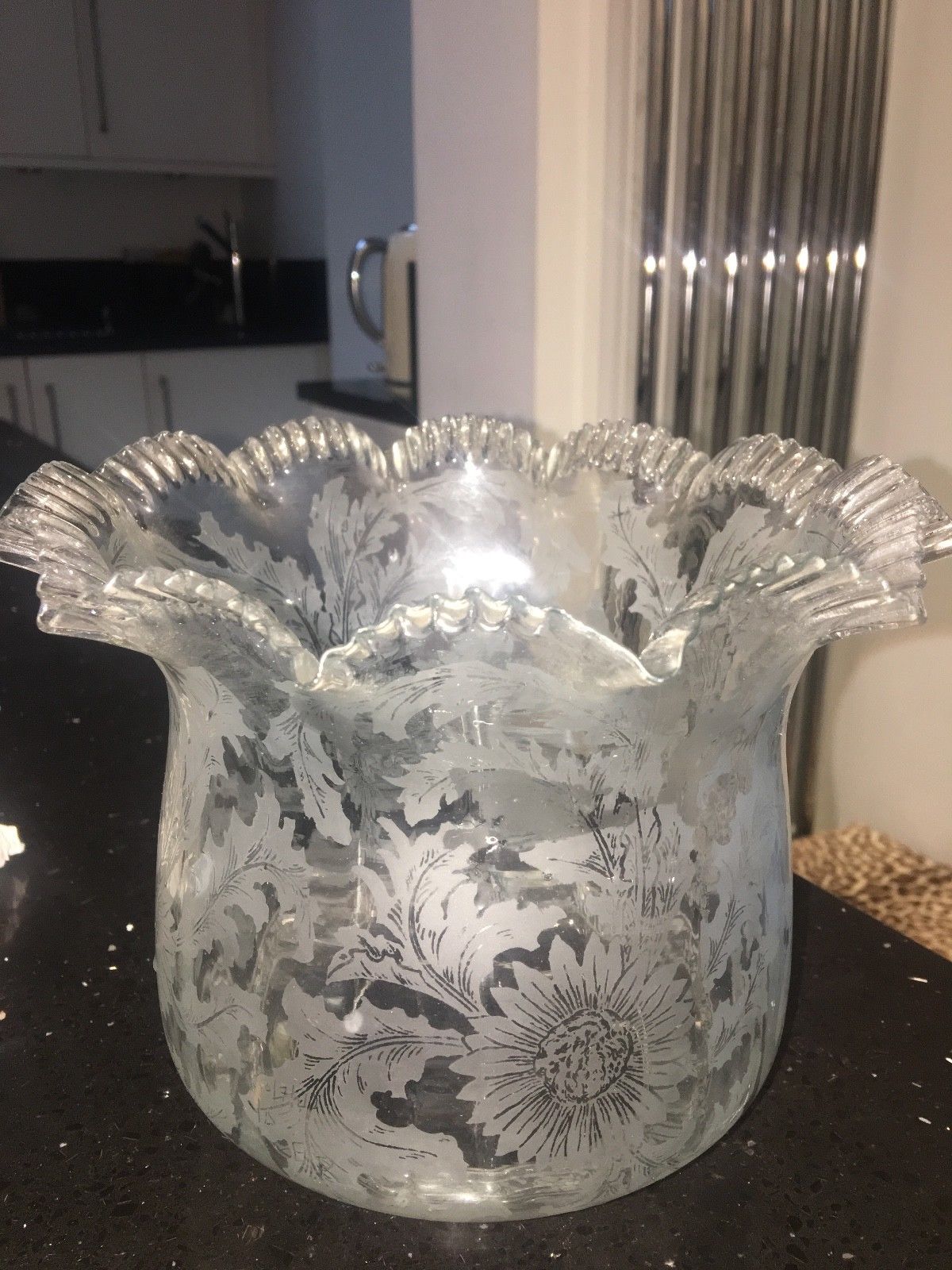 victorian clear glass with acid etching and tight frills oil lamp shade