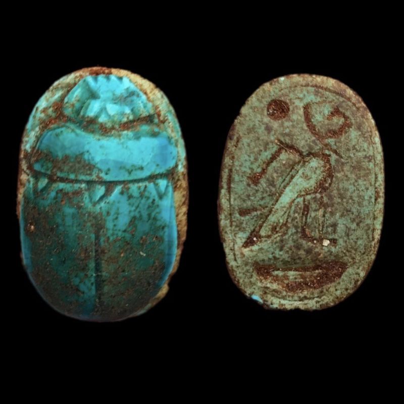 ANCIENT EGYPTIAN GLAZED SCARAB BEAD SEAL WITH HIEROGLYPHICS 664 332