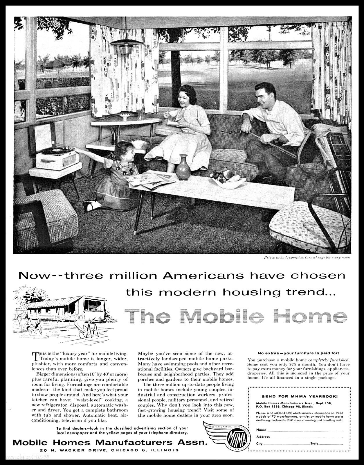 1958 Chicago Mobile Home Manufacturers association vintage photo Print Ad Antique Price Guide