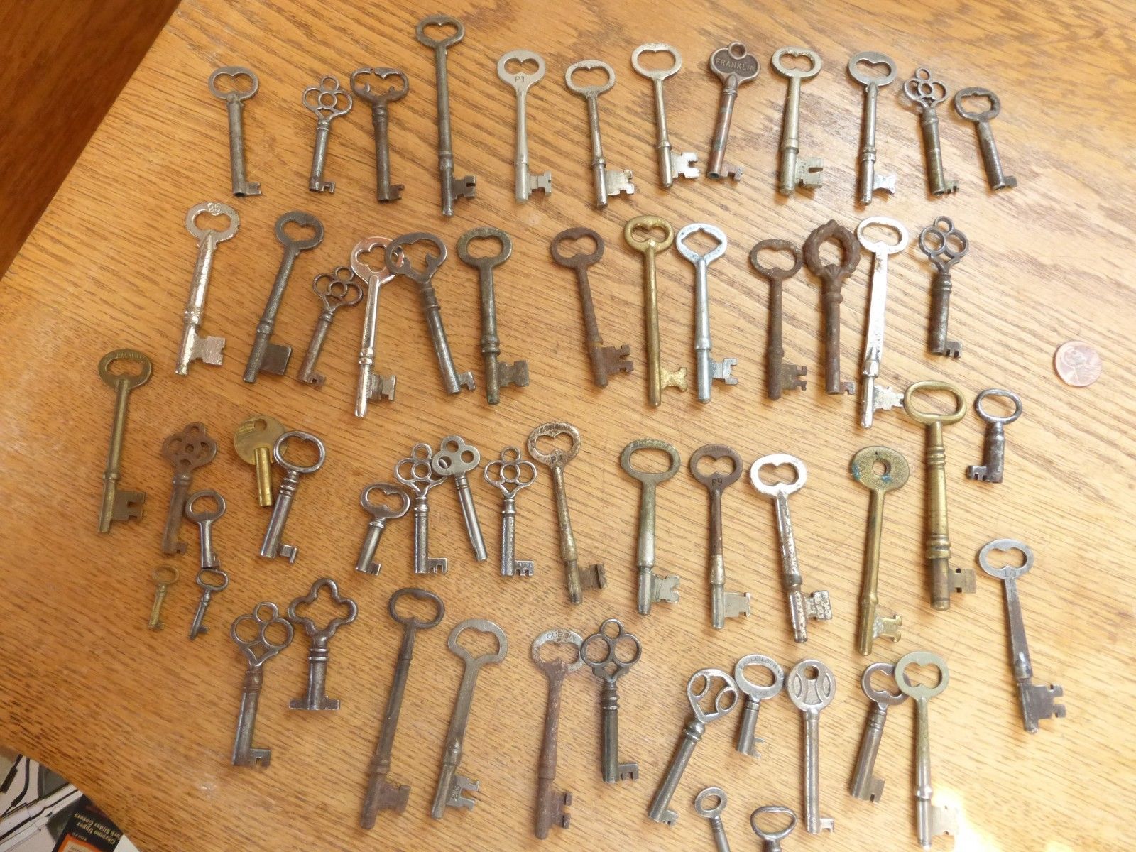 Vintage antique lot of 57 skeleton keys gun barrel locks furniture door