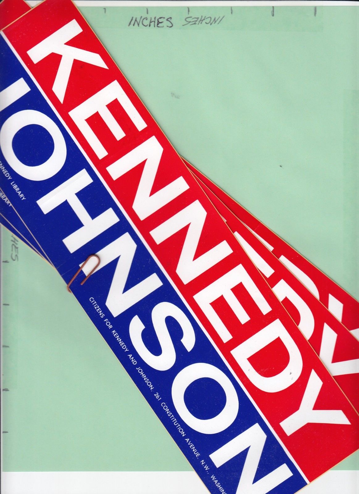 KENNEDY/JOHNSON BUMPER STICKERS, REPRO., 1960 ELECTION Antique Price