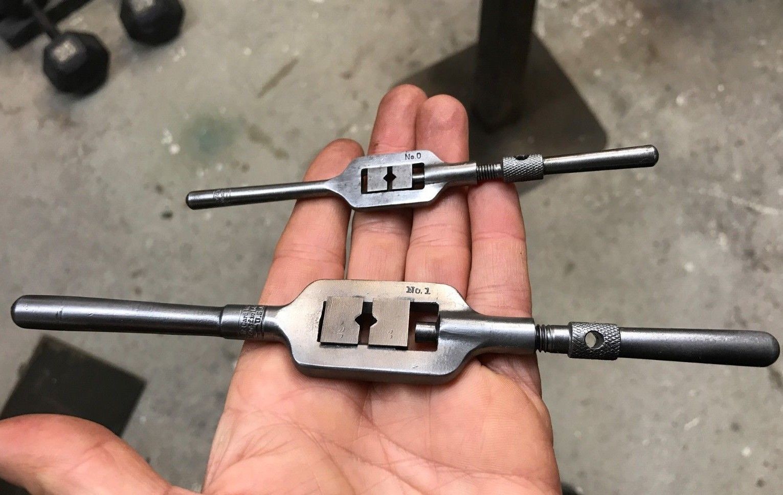 TWO Vintage S.W. CARD Small Die Handle Capacity Wrench Mansfield MA