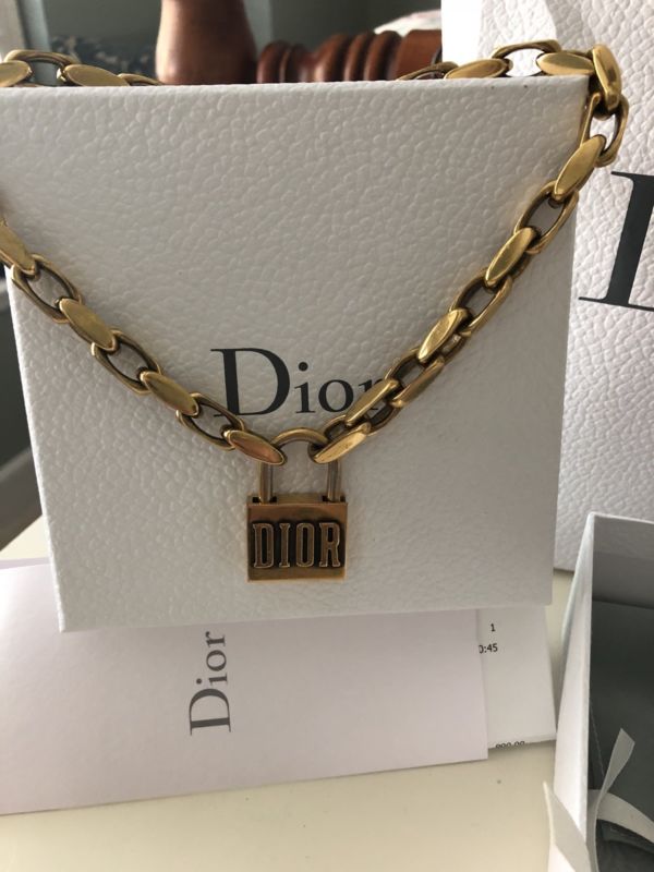 dior gold padlock necklace