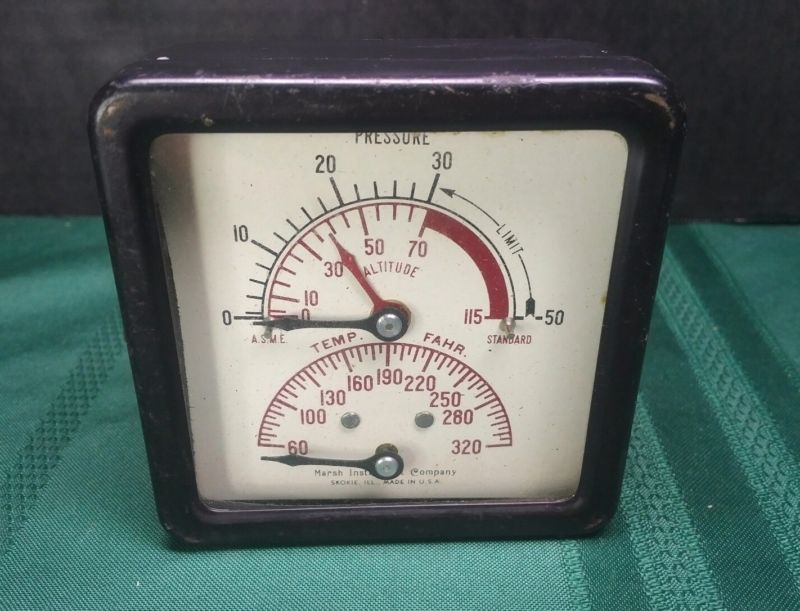 VINTAGE Marsh Instrument Company BOILER TEMP/PRESSURE GAUGE STEAM PUNK
