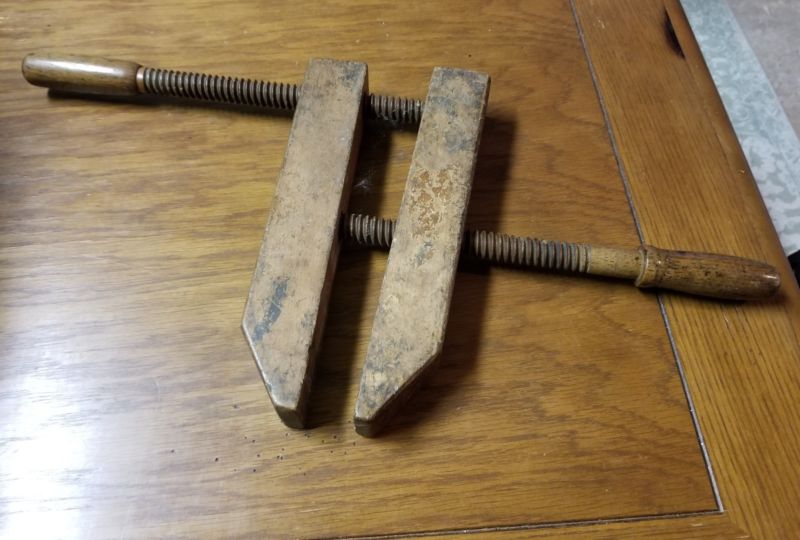 Antique Vintage Wooden Screw Clamp Carpenter''s Woodworking Vice Wood