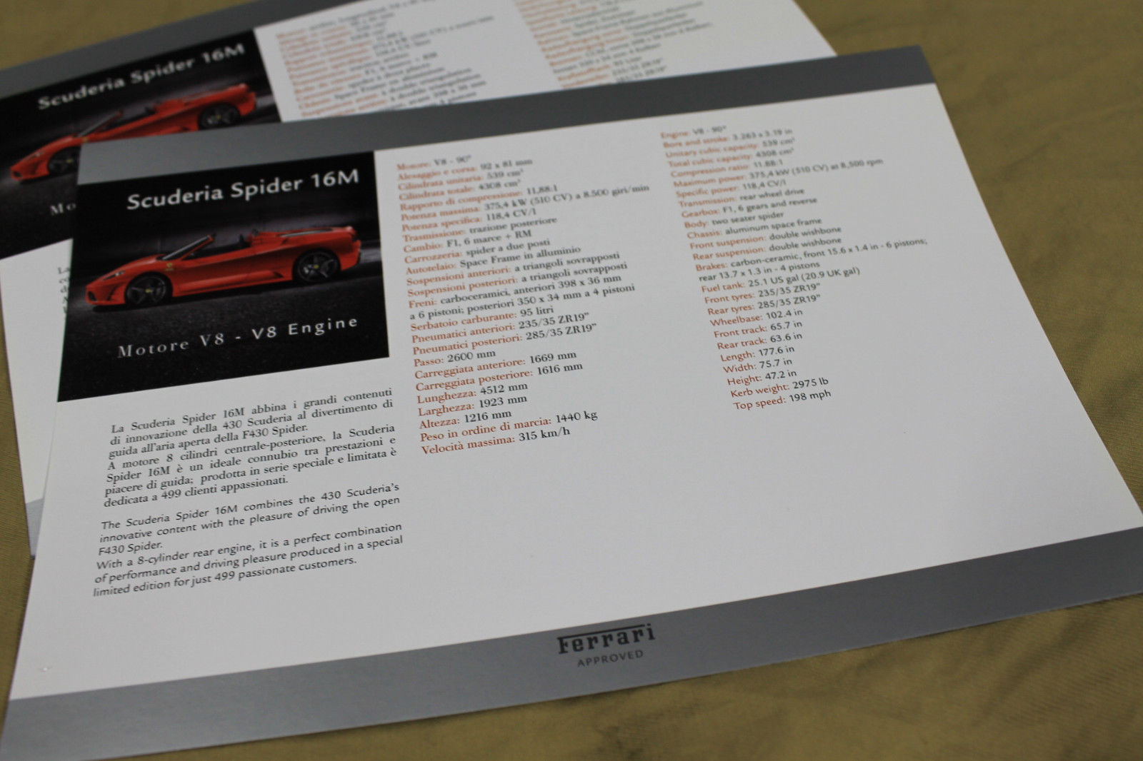 FERRARI PROSPECTUS / BROCHURE FERRARI 430 SCUDERIA SUPERBE ET TRES RARE
