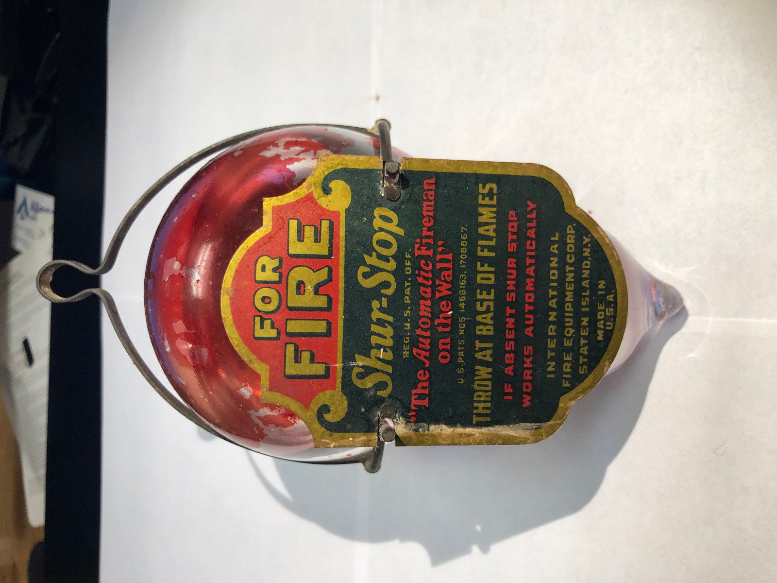 Antique ShurStop Glass Fire Extinguisher Grenade Original Condition