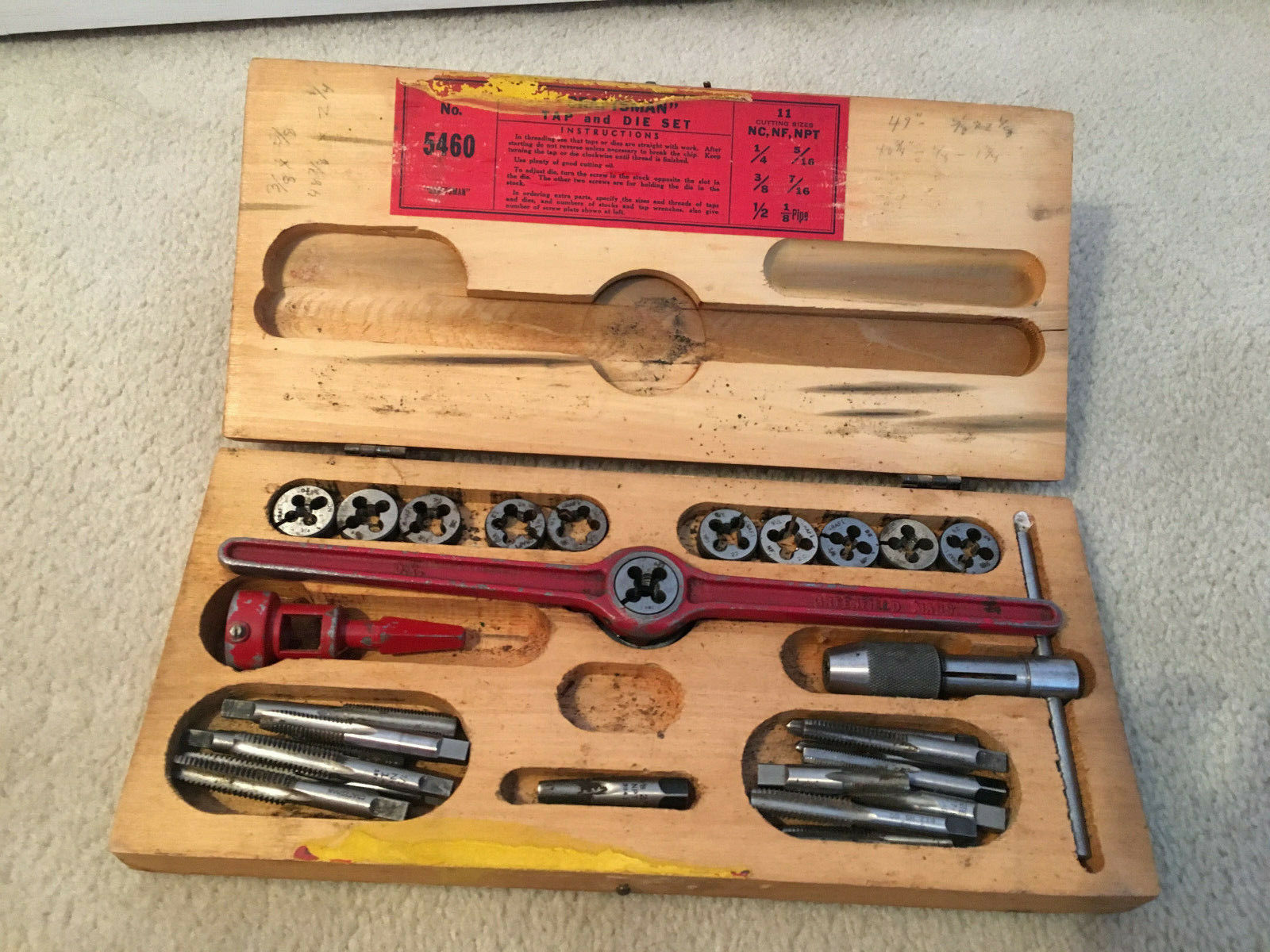 OLD Antique Tools Original Vintage Wooden BoxCraftsman5460 TAP&DIE SET Scarce Antique Price