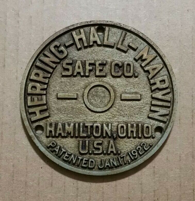 Cast Iron Safe Plaque,HerringHallMarvin Safe Co.Hamilton,O.,1922