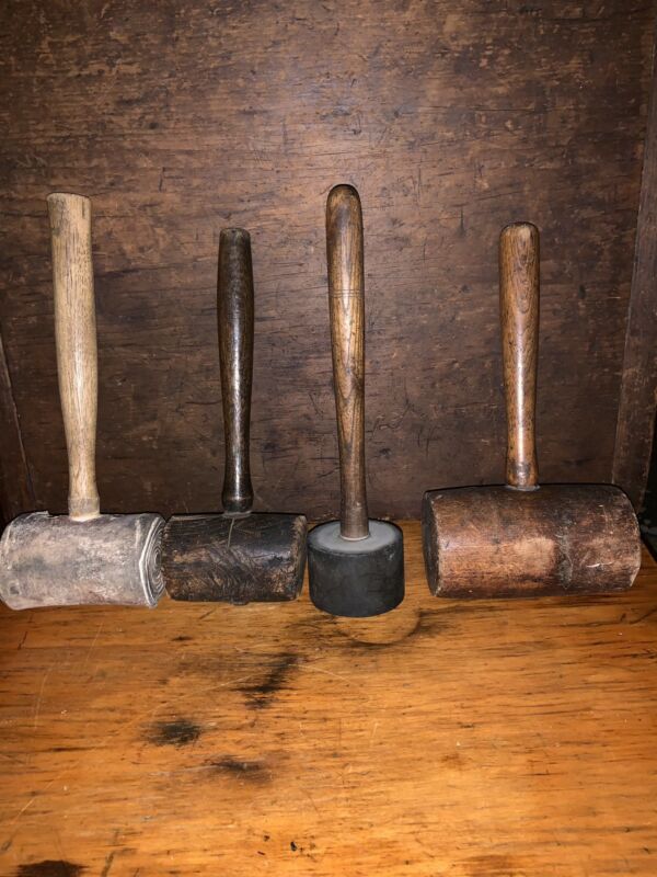 Collection Of Antique Vintage Wooden Mallets Hammers Wood Working