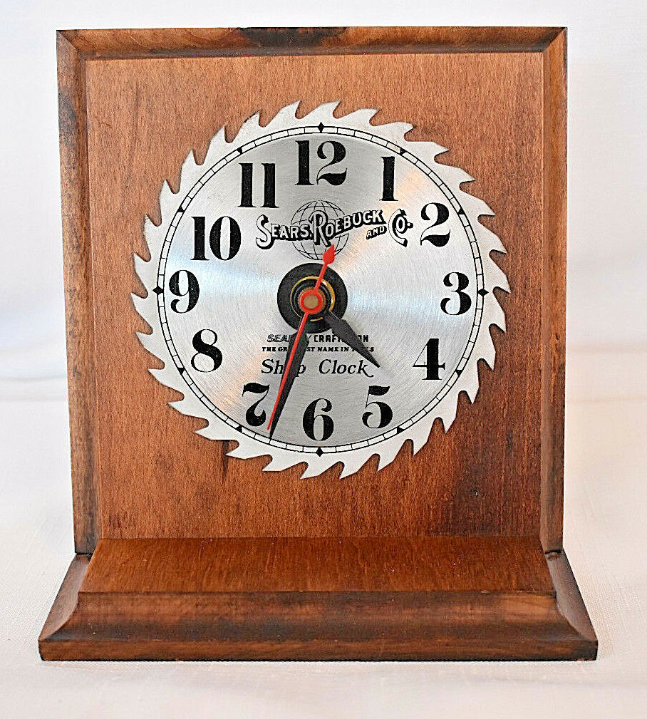 VINTAGE Sear''s Roebuck Shop Clock Nostalgic Wooden with Metal Saw
