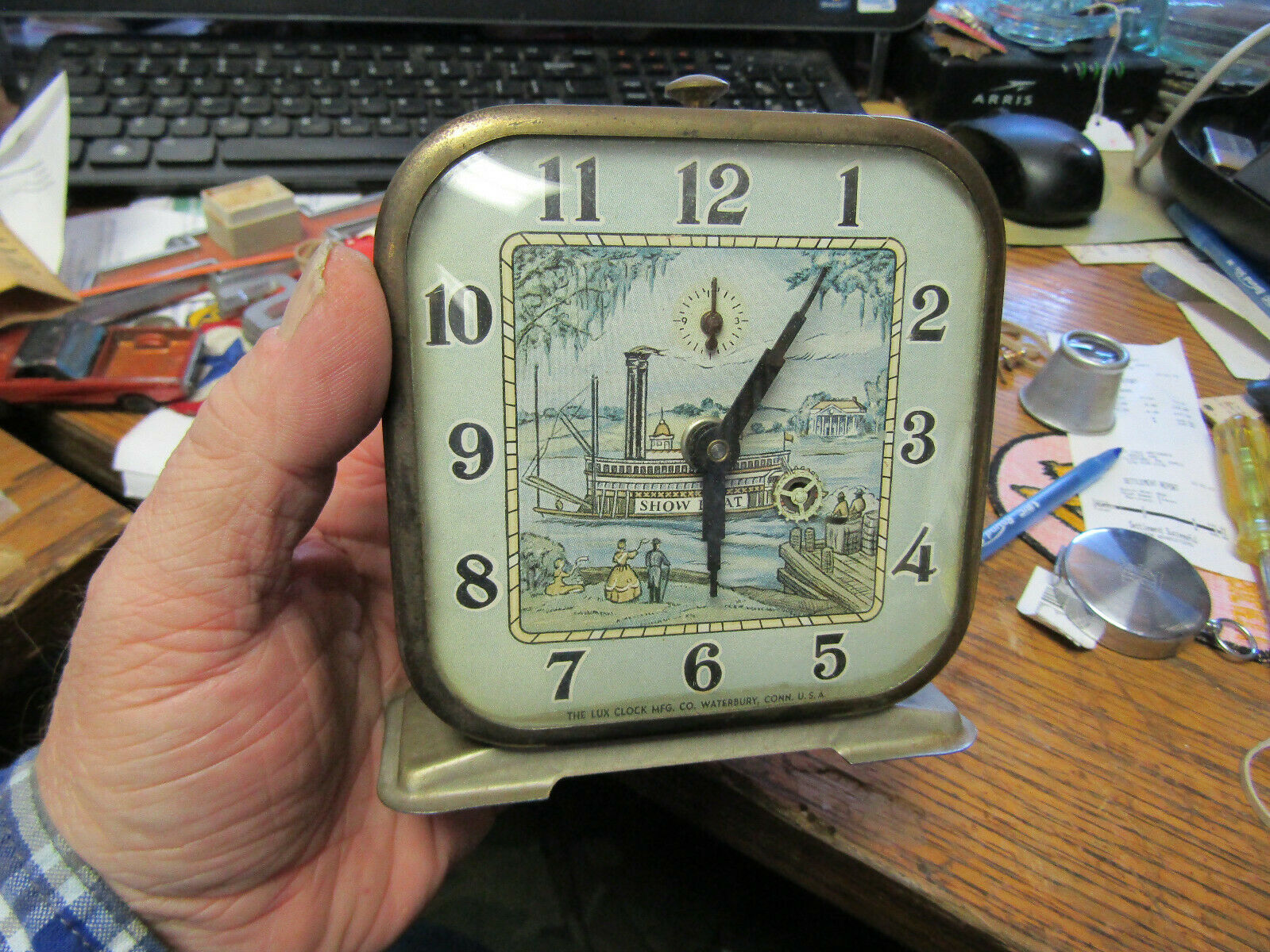 Antique Lux Clock Co. Metal Show Boat River Boat Motion Alarm Clock