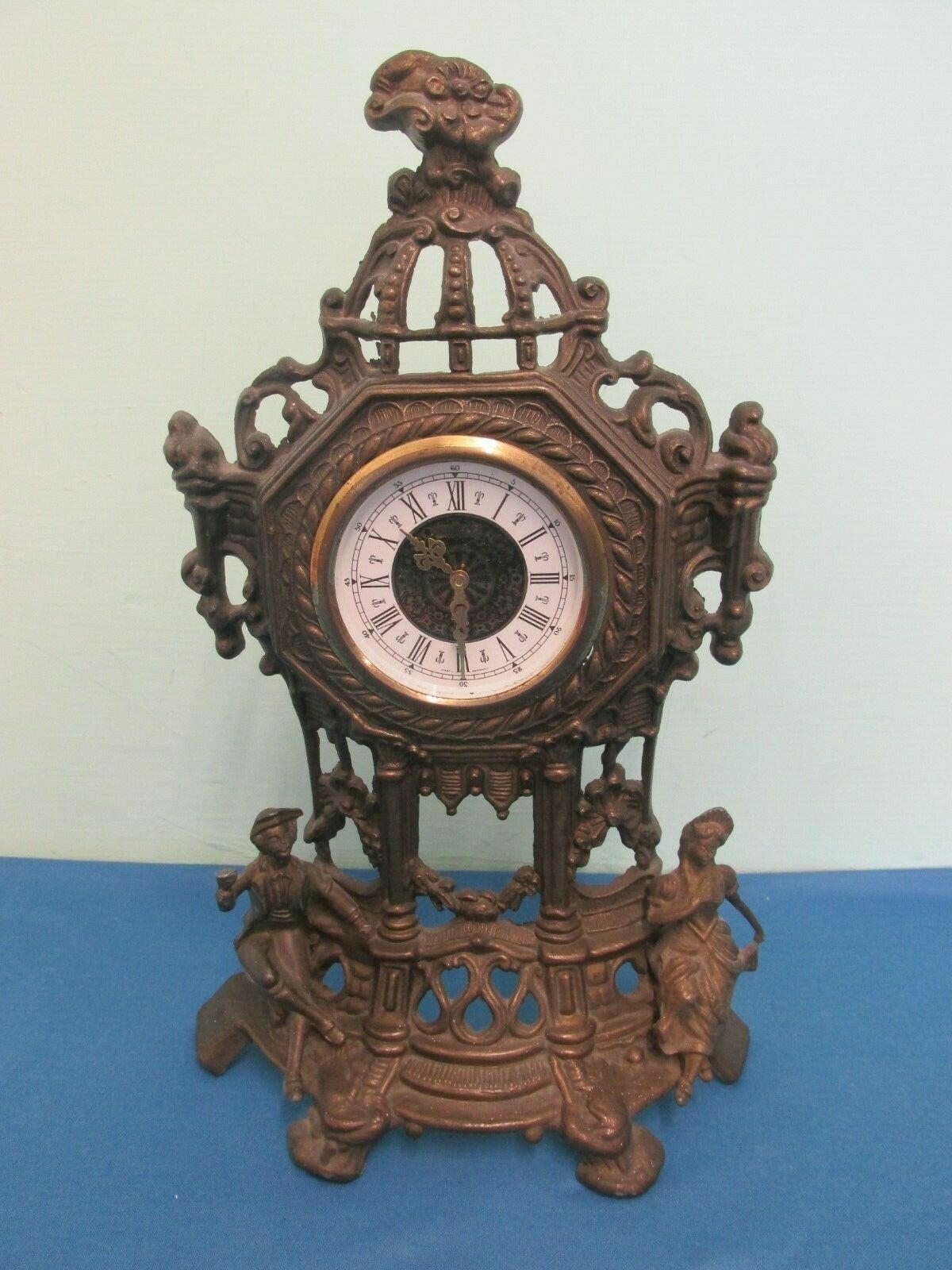West Germany antique mechanical wind up clock painted tin working loose