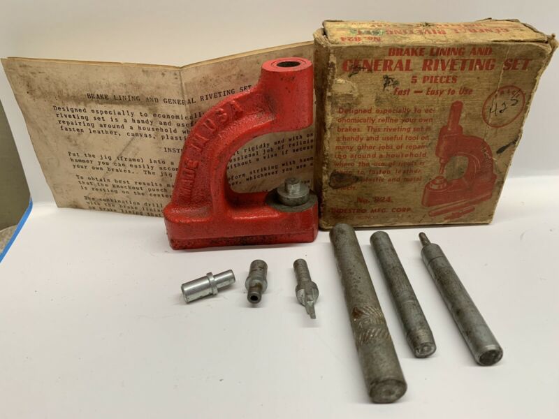 Antique Brake Lining And General Riveting Set In Original Box 6 Piece