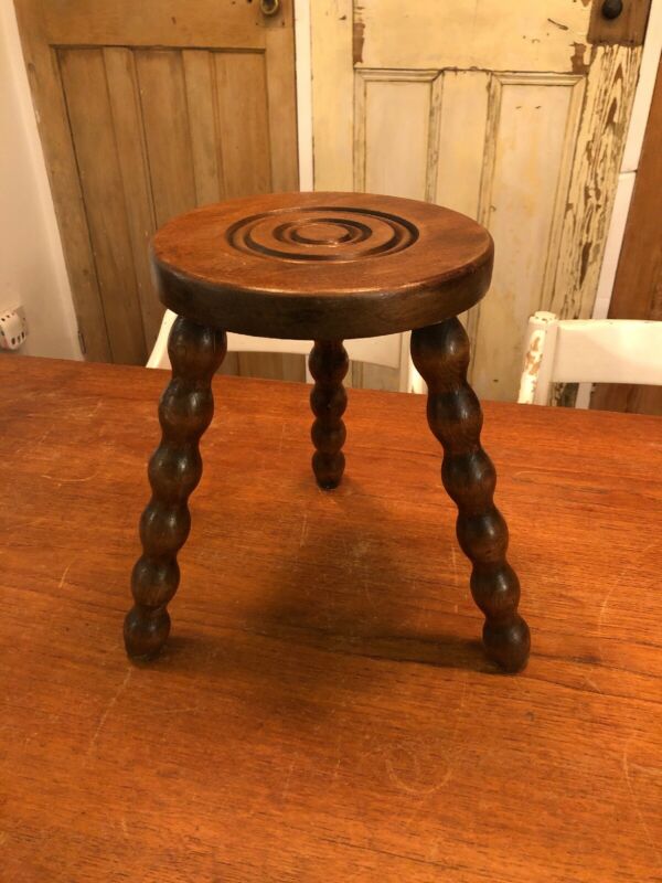 Vintage 3 Legged Bobbin Wooden Milking Stool / Plant Stand / Side Table