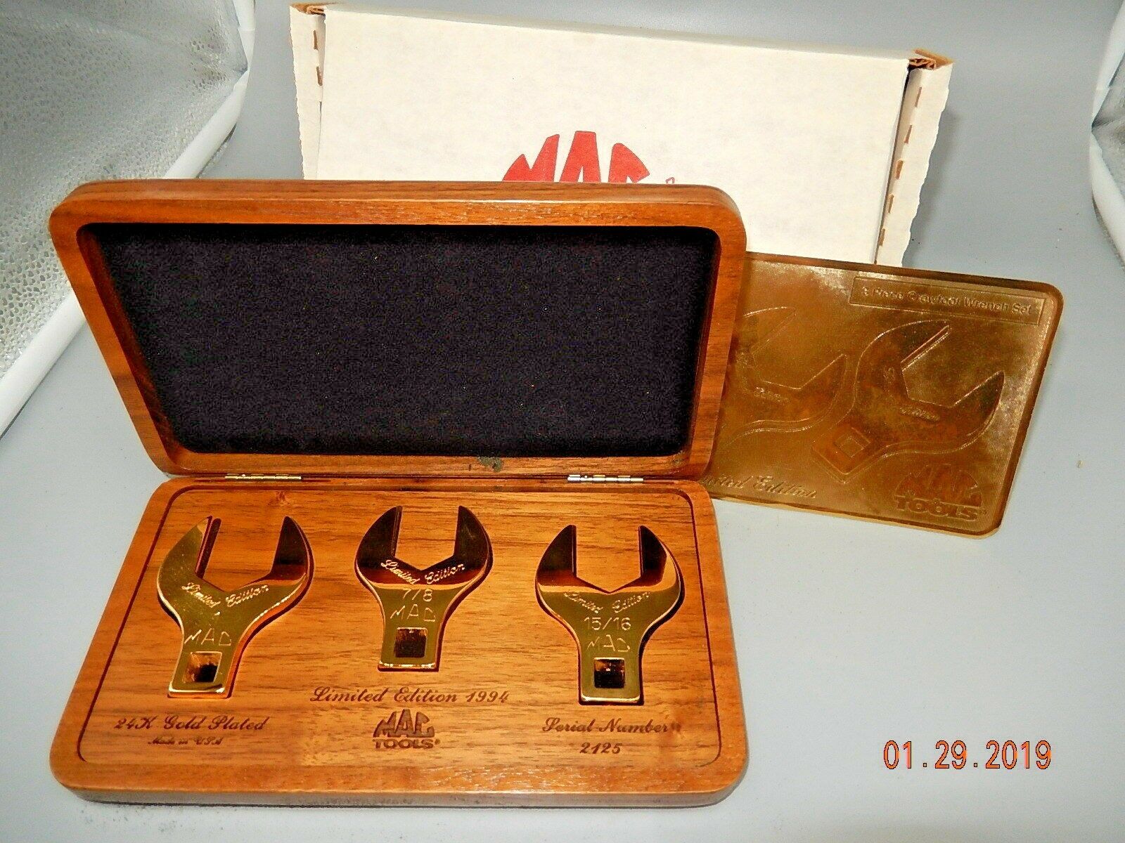 MAC Tools 24k Gold Plated 1994 SCO CROWFOOT 3pc wrenches in wooden box