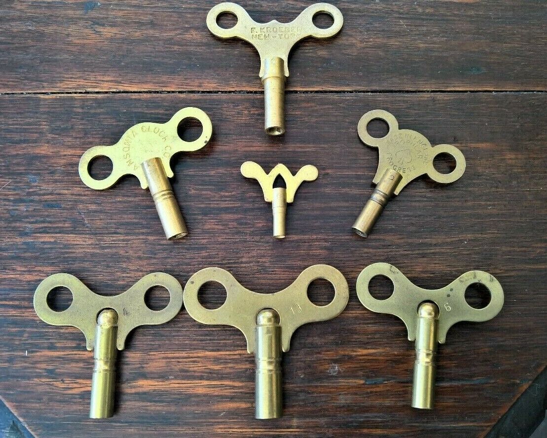 "7" x VINTAGE ORIGINAL BRASS KROEBER ANSONIA PROGRESS WINDING MANTLE