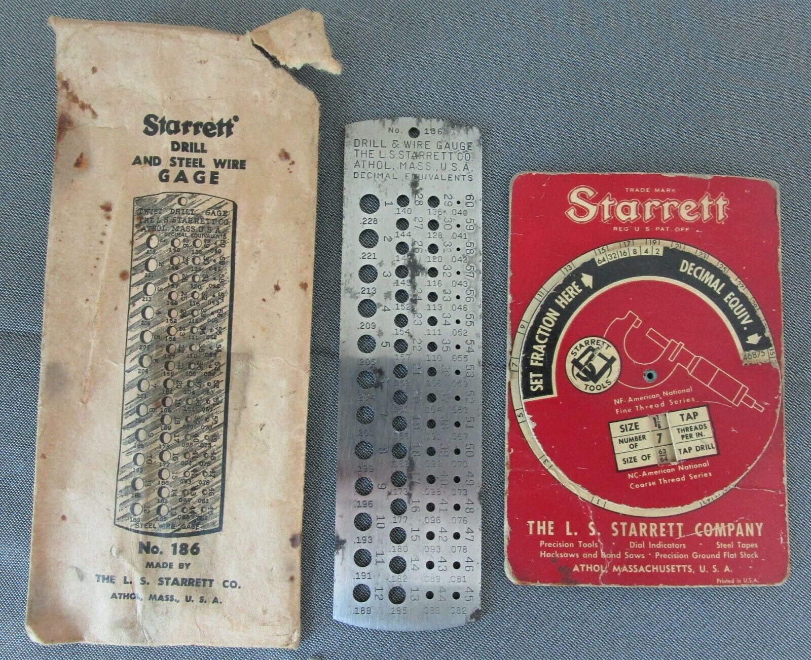 1950s Starrett Drill & Steel Wire Gauge & 1949 Starrett Tap Drill Size Chart Antique Price