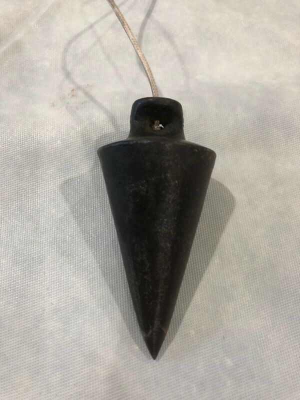 Vintage Antique Black 9 ozs. Cast Iron Plumb Bob Weight Plumbbob Tool