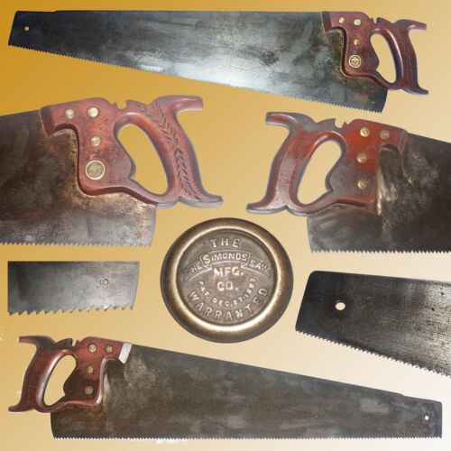 VINTAGE SIMONDS SAW CO. 6 PPI 26 INCH HAND SAW WITH BRASS MEDALLION