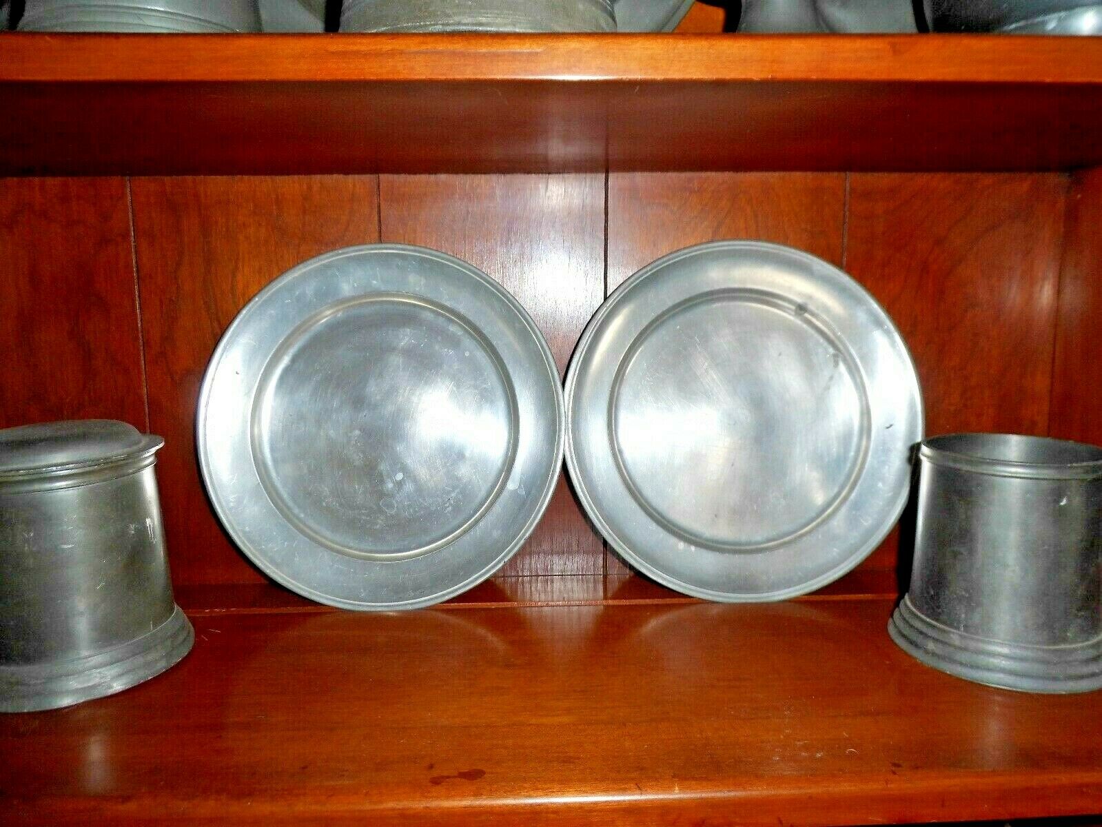 PAIR ANTIQUE PEWTER PLATES ca 1825, 9" MARKED Antique Price Guide