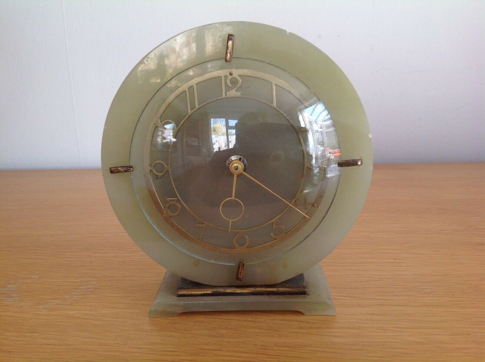 Smiths 1930s Art Deco Green Marble manual mantle clocknot working