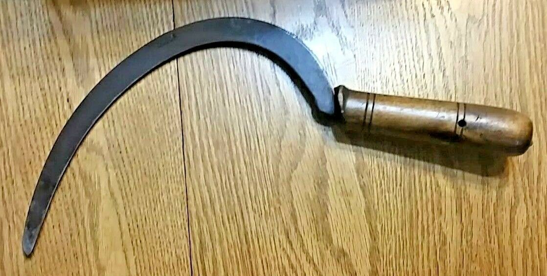 Vintage Corn Knife Hand Scythe Sickle Stamped Dodge Wood Handle