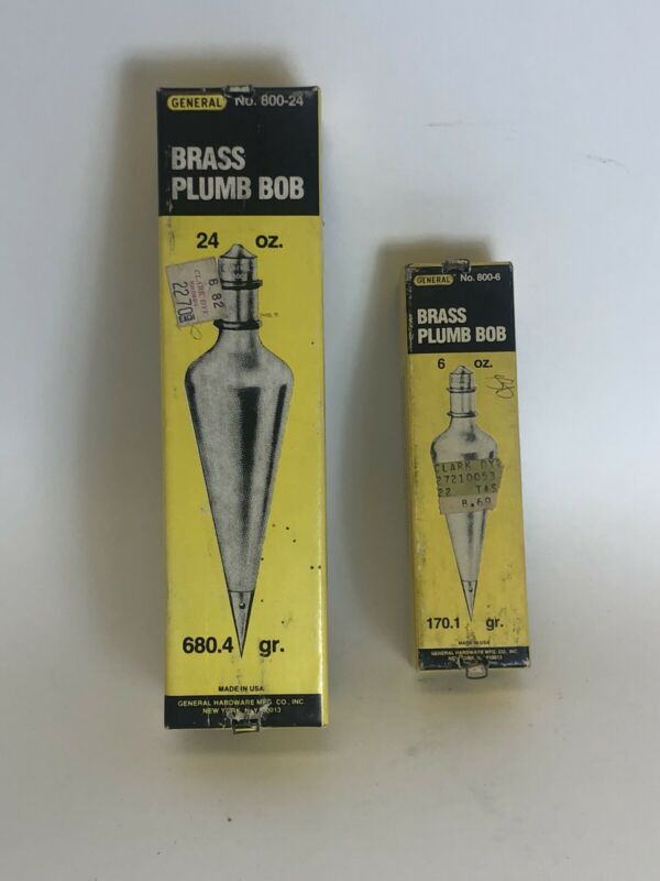 Two Antique Brass Plumb Bob 24oz and 6oz. Excellent Condition in