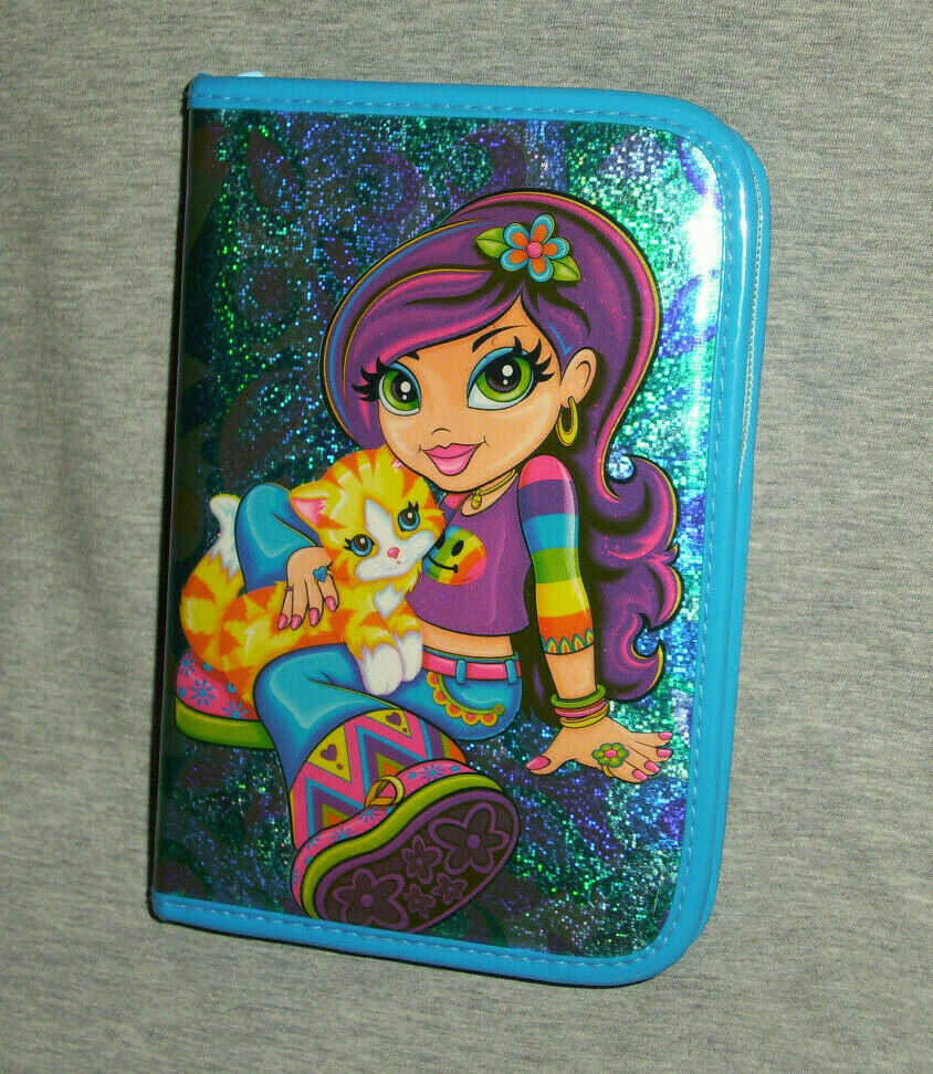 Vintage Lisa Frank Hippie Chick with Cat Zip Up 6-Ring Binder Organizer ...