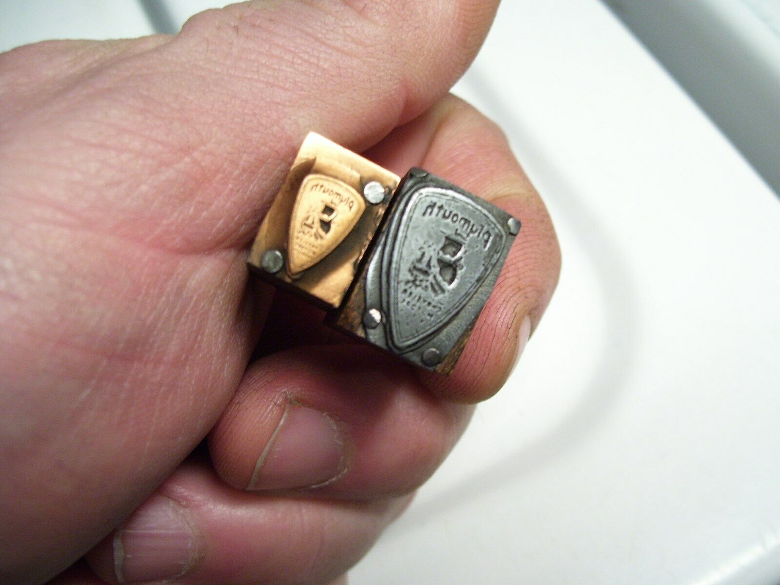 Vintage original Plymouth car auto advertising printers block wood