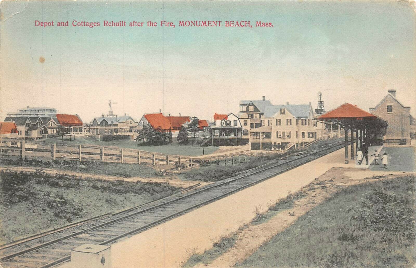 Monument Beach, MA Railroad Station and Cottages After a Past Fire