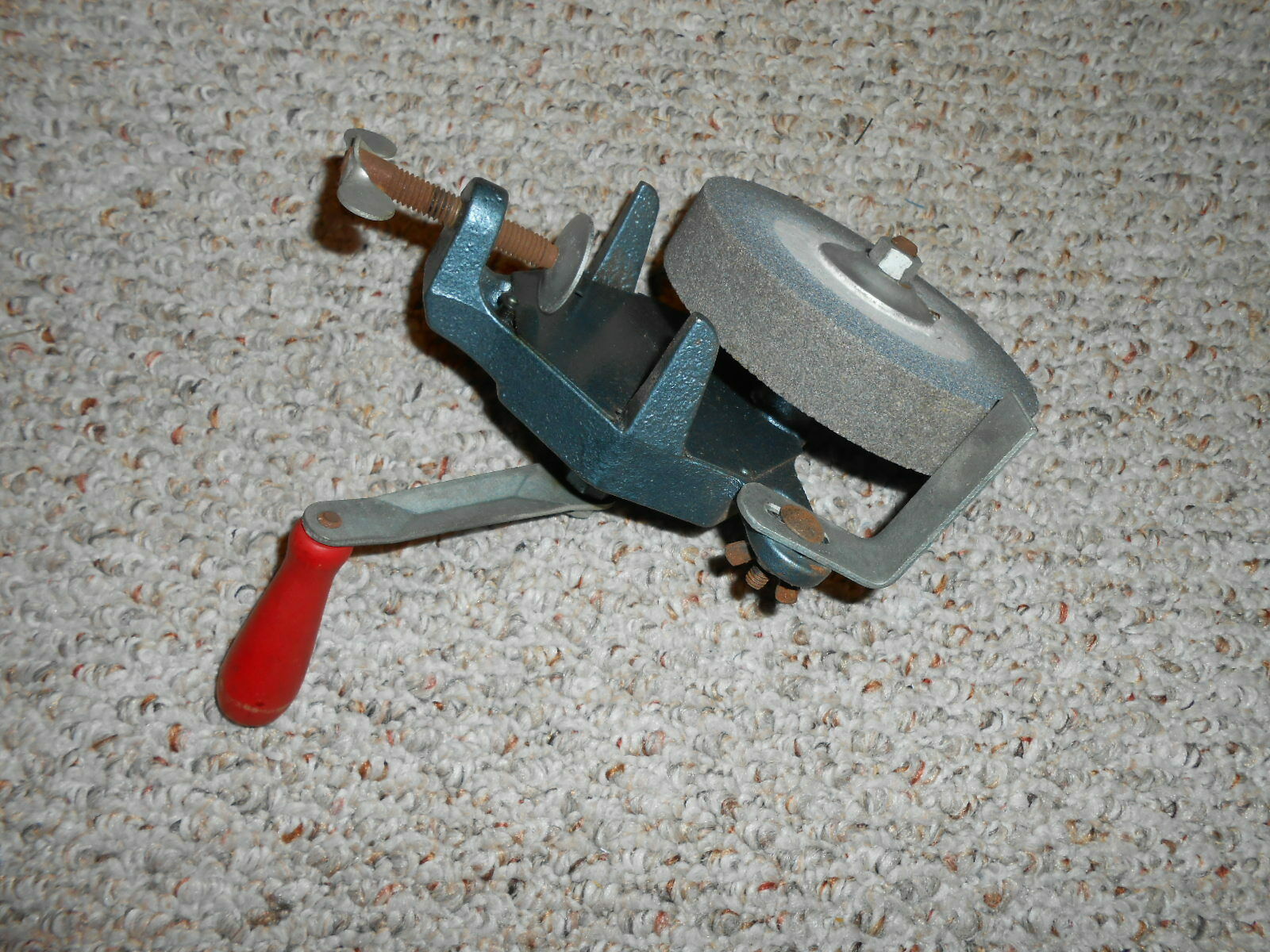 OLD Hand Crank Bench Grinder Sharpener U S A. Clamp To Work Bench NEW